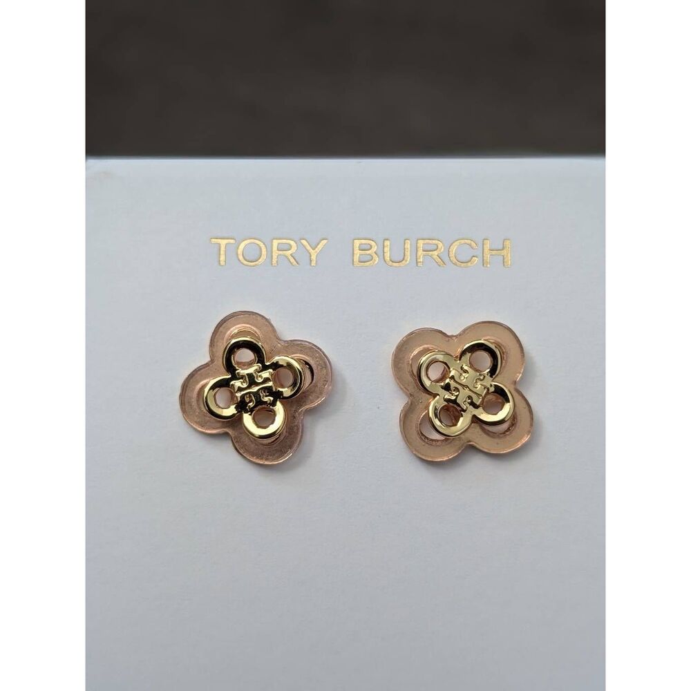 TORY BURCH Kira Gold Stacked Clover Stud Earrings